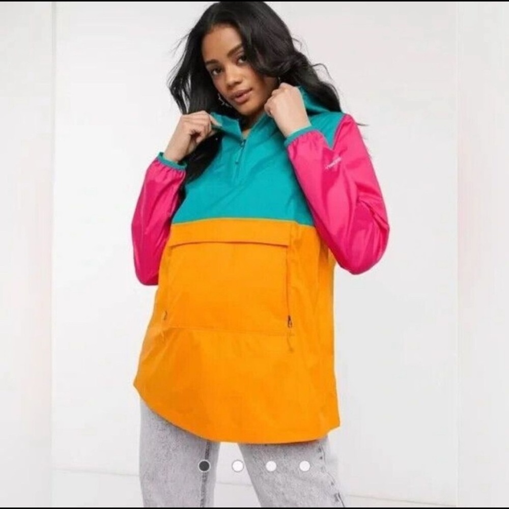 The North Face Fanorak Anorak Flame Orange Pink Windfall Windbreaker Jacket - Picture 3 of 5